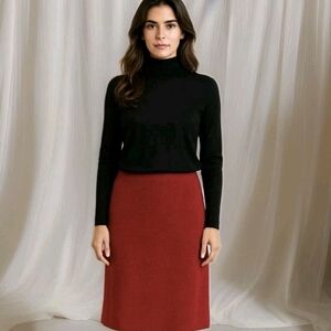 St. John Black Label Textured Knit Skirt Red Pull On Knee Length Women's Size 8